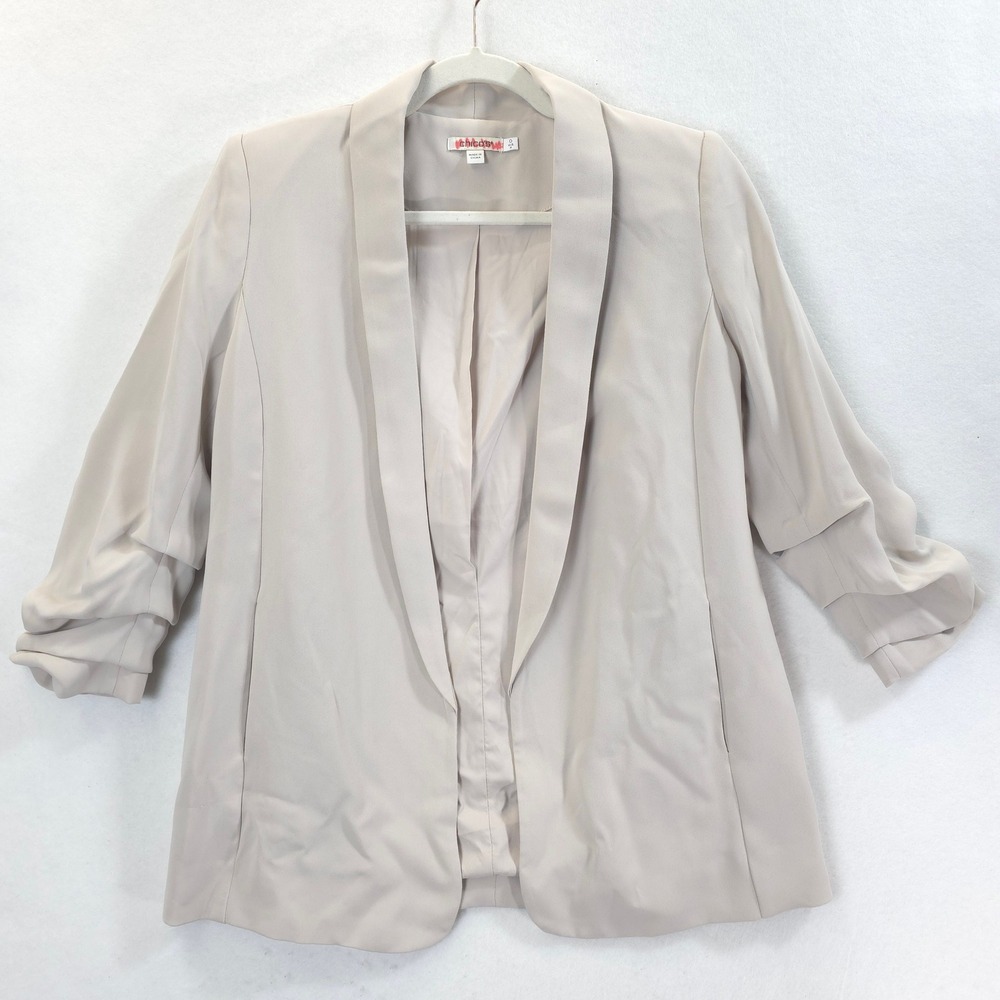 Chico's Open Front Blazer Ruched Sleeve Beige Women 4 Minimalist Chic Layering
